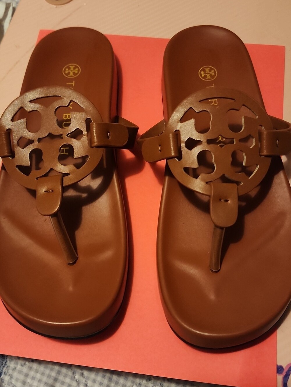 Tory Burch Chestnut Brown Miller Cutout Logo Thong Sandals